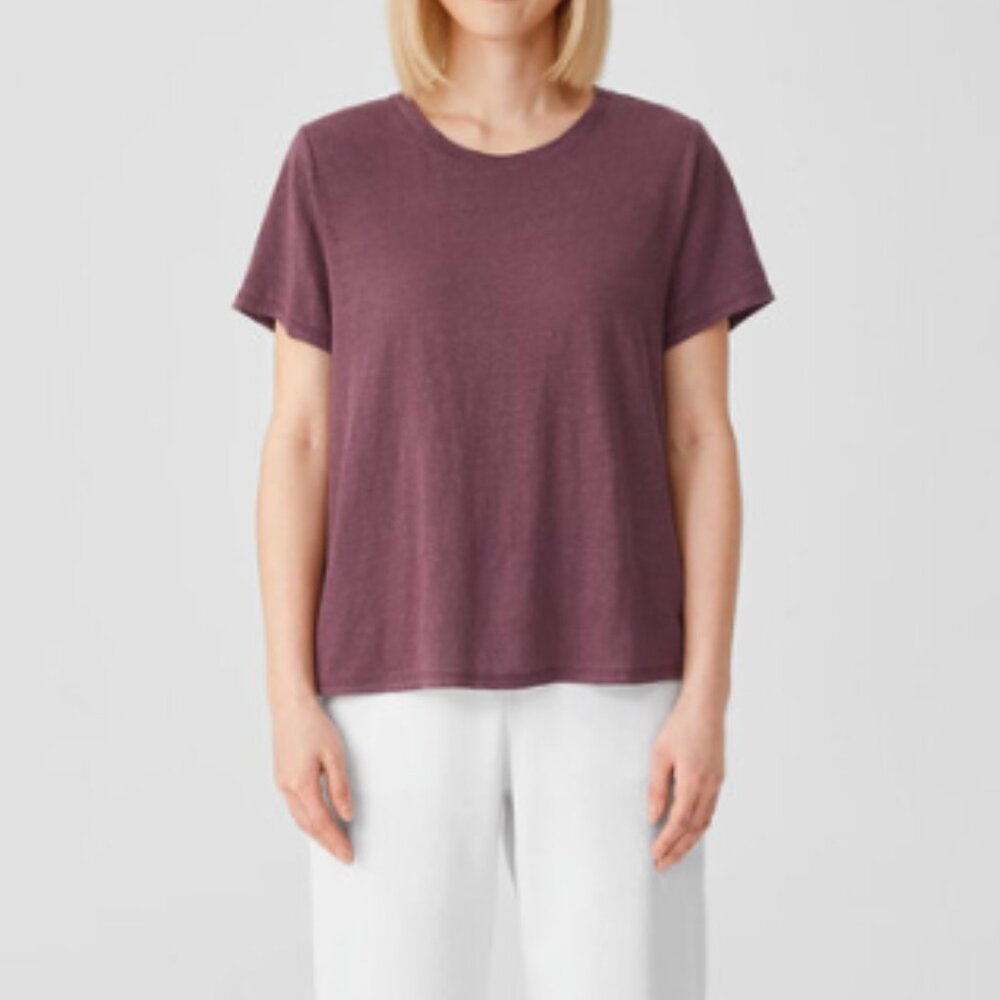 Eileen Fisher Linen Jersey Crew-Neck Tee Fig Color Size XL